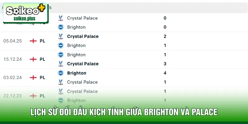 Lịch sử đối đầu kịch tính giữa Brighton và Palace